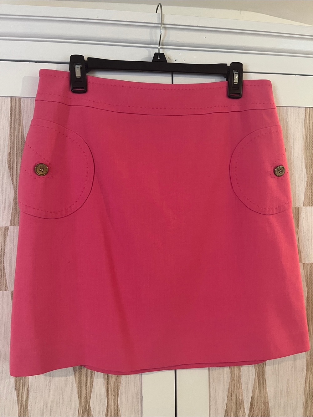 J. McLaughlin Hot Pink A-Line Skirt with Button Pocket Detail